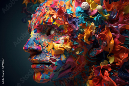 Explosive Mind  Abstract 3D Illustration of Bursting Human Head