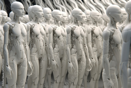 3D Rendering of White Humanoids in Formation