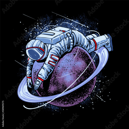 astronaut lying on a planet illustration