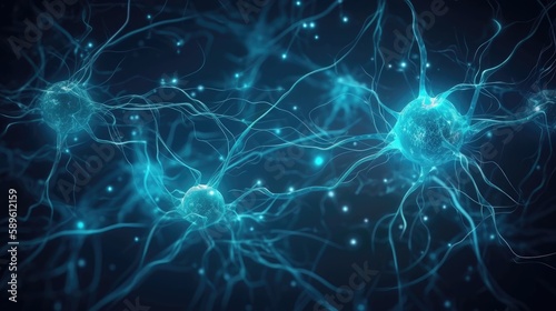 Nerve cell blue color banner. Generative AI