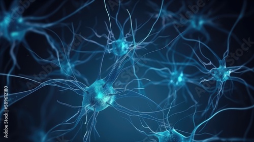 Nerve cell blue color banner. Generative AI