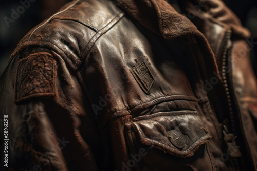 Close-Up of Vintage Leather Jacket with Well-Worn Texture