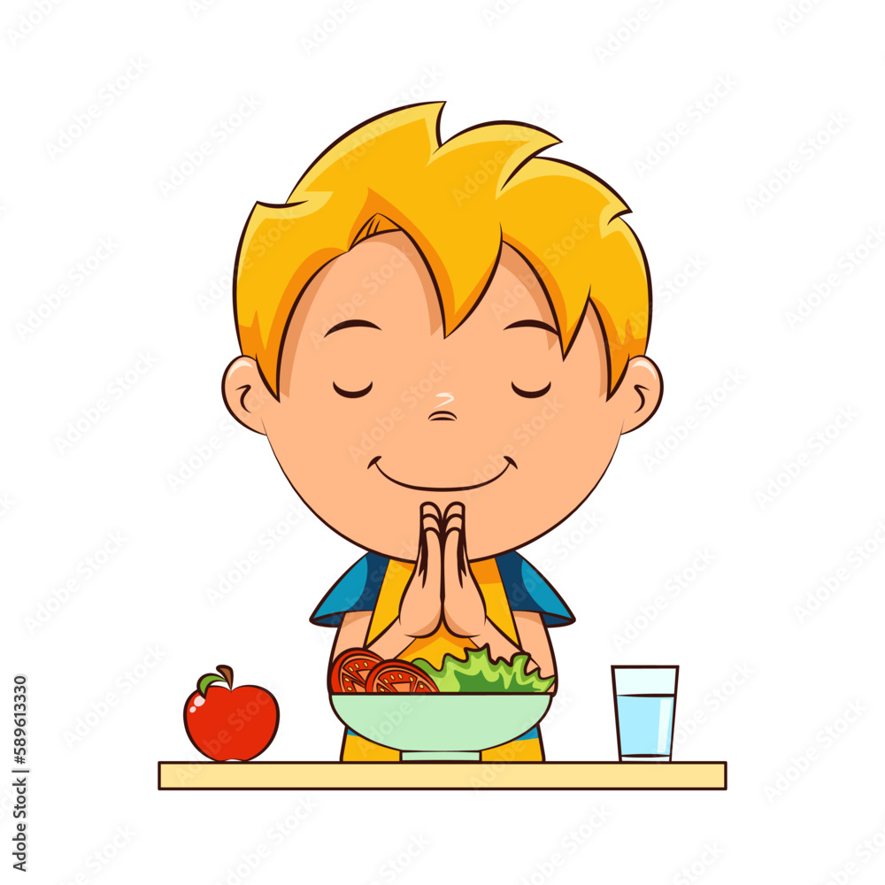 Kid praying before meal Kid praying before meal