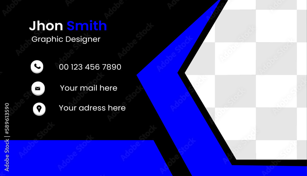 corporate minimal  modern cretive business card design with black,blue and white 