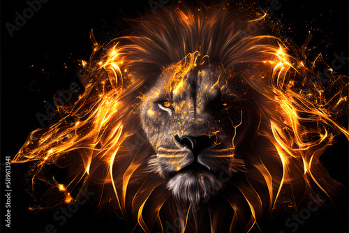 Fire lion backdrop. AI generated
