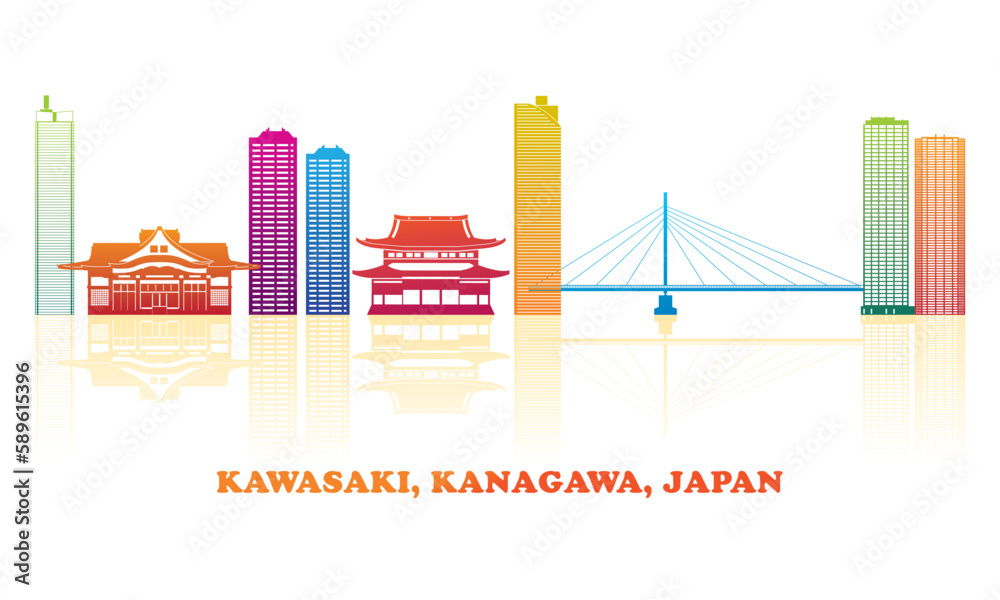 Colourfull Skyline panorama of city of Kawasaki, Kanagawa, Japan - vector illustration
