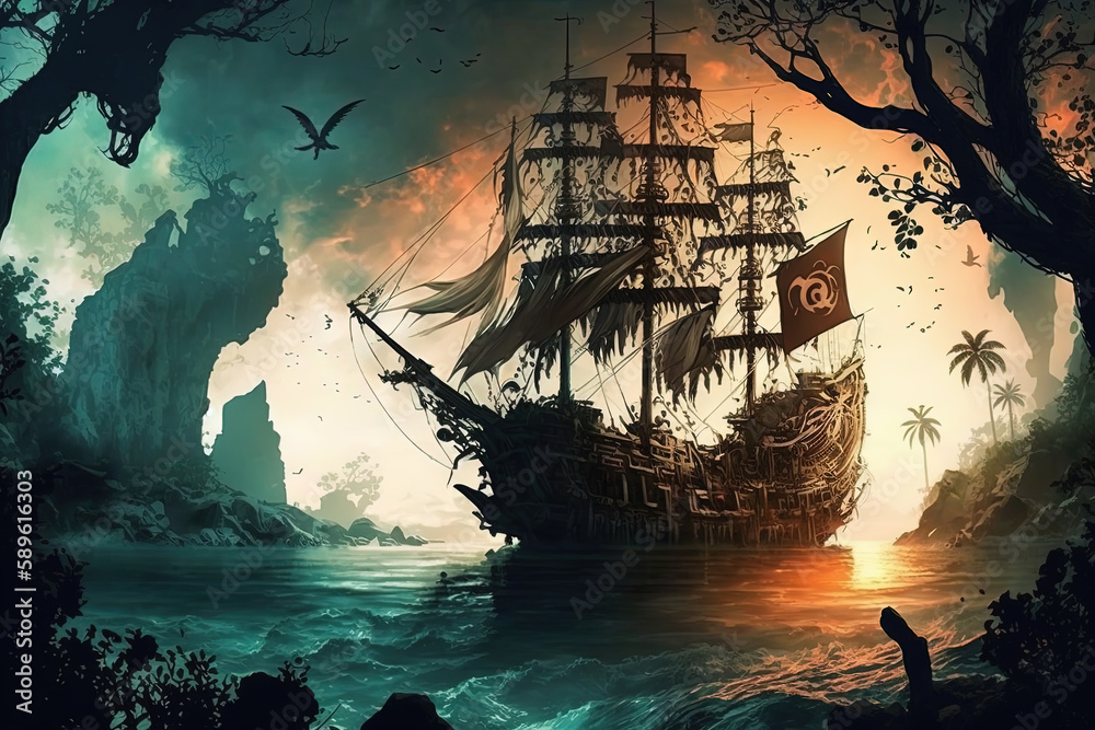 The Black Pearl. Pirate ship Stock Illustration | Adobe Stock
