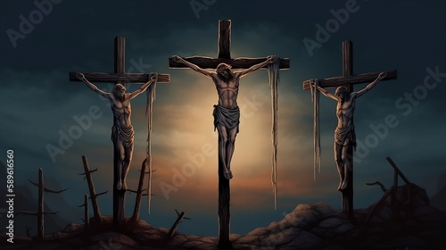 Leinwand Poster Illustration of the Three Crosses