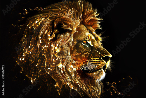 Crystal fire lion. AI generated