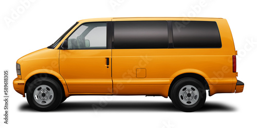 Small passenger classic minibus in yellow color  isolated on a white background.