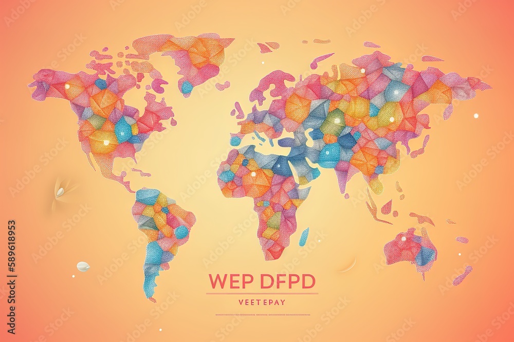 Colourful world food day poster with world map. Generative AI Colourful world food day poster with world map. Generative AI
