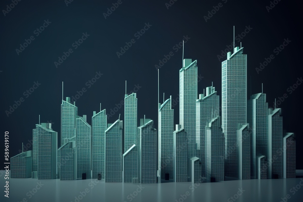 Figures of residential buildings and an easel with a green positive growth trend chart Real estate market recovery Increased interest. Generative AI