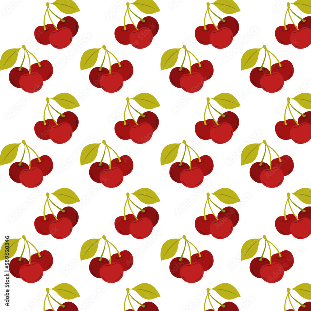 Cherry vector pattern. Pattern, background for your design. Fresh, ripe cherries. Summer berries, fruits. Vector cherry seamless pattern. Cherry vector pattern. Pattern, background for your design. Fresh, ripe cherries. Summer berries, fruits. Vector cherry seamless pattern.