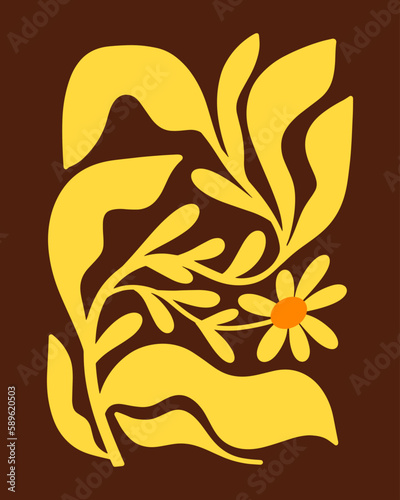 Abstract Naive Floral Handdrawn Botanical Posters. Modern Botanical Prints with Flowers in Contemporary Minimal Style. Design for fabric, print, cover, banner, decoration, wallpaper.
