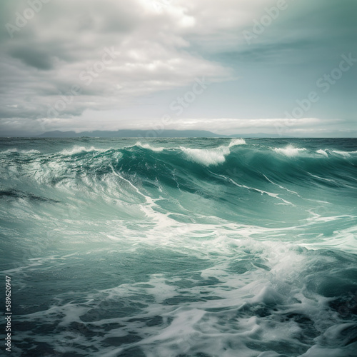 stormy sea wave on the beach width clouds