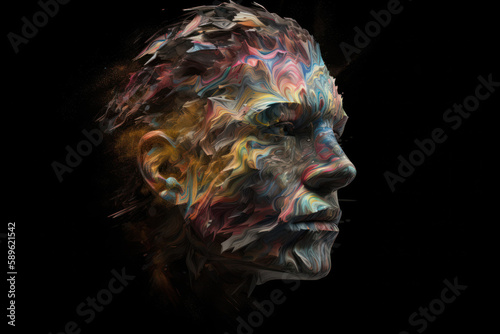 Surreal Digital Human Face on Black Background