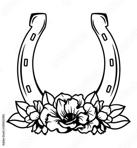 Horseshoe with flowers, vector illustration
