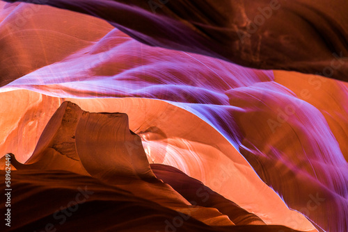 Antelope Canyon in the Navajo Reservation Page Northern Arizona. Famous slot canyon. Rock formation, game of lights. Little Monument Valley.