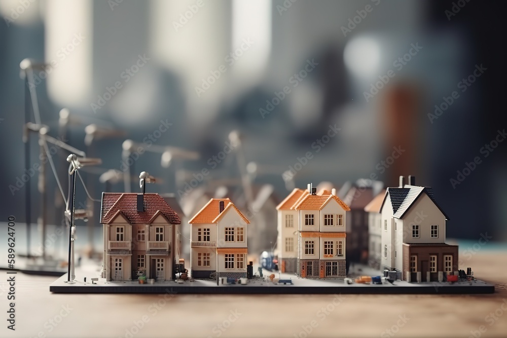 Miniature house and symbols of public utilities Choosing a home to buy. Generative AI