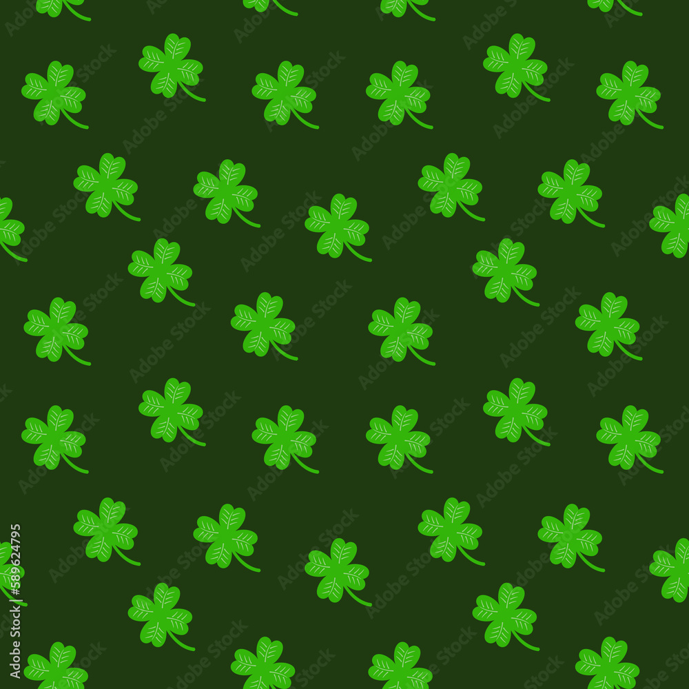 Seamless four leaf clover vector pattern on dark background Seamless four leaf clover vector pattern on dark background