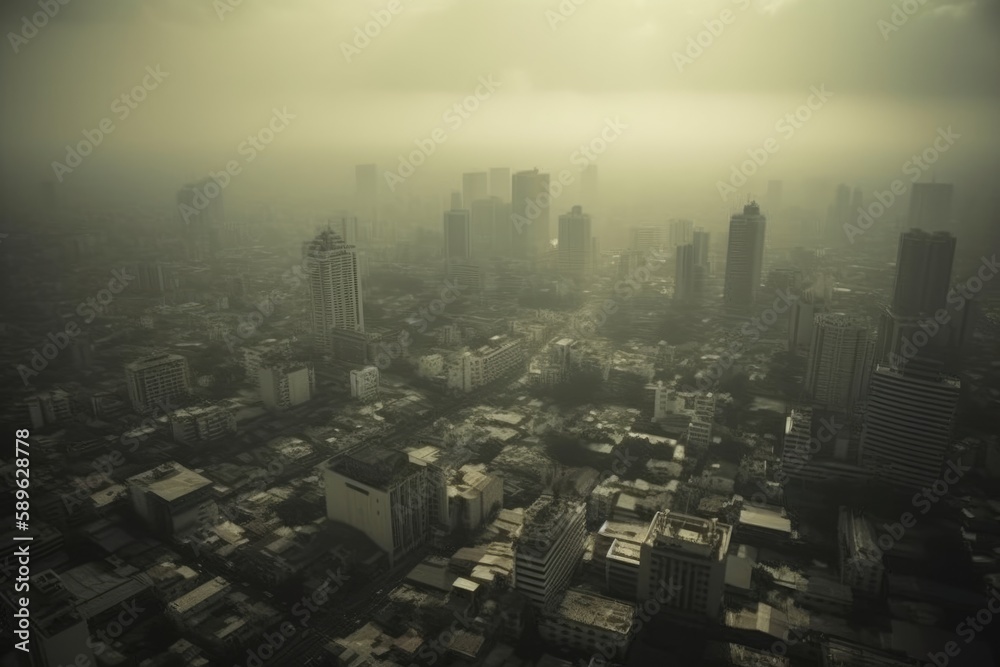 Fototapeta premium PM 2.5 Air Pollution in Bangkok, Thailand - city in haze 