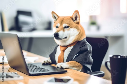 Φωτογραφία A Shiba Inu looking at the trading Screen