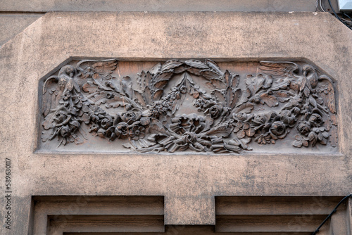 Floral carvings on stone