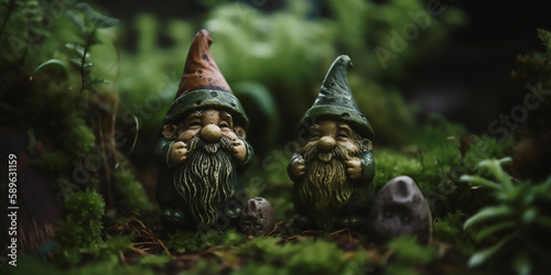 Mystery forest with toy gnomes and lush greenery © Studiorlando