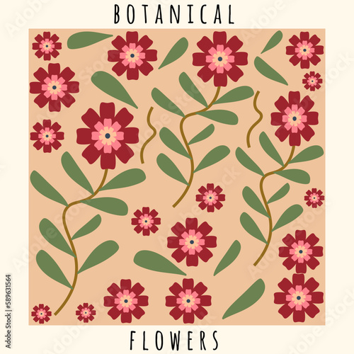 Vintage vector botanical illustration  with Red and green color