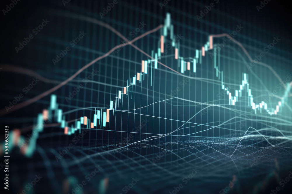 Close up trading candle stick chart showing uptrend line, investing graph showing stock market figures. Financial investment background. Generative AI Close up trading candle stick chart showing uptrend line, investing graph showing stock market figures. Financial investment background. Generative AI