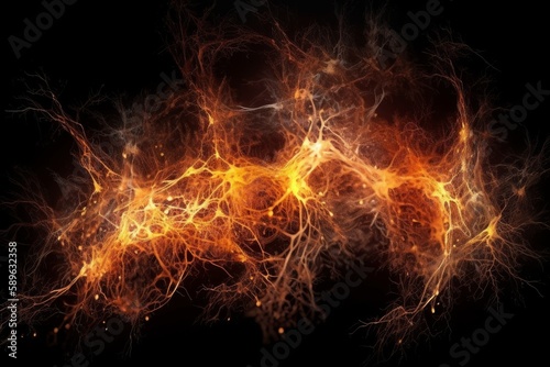 Fiery Lightning Explosions in Neuro-Link Style, Generative AI © avrezn