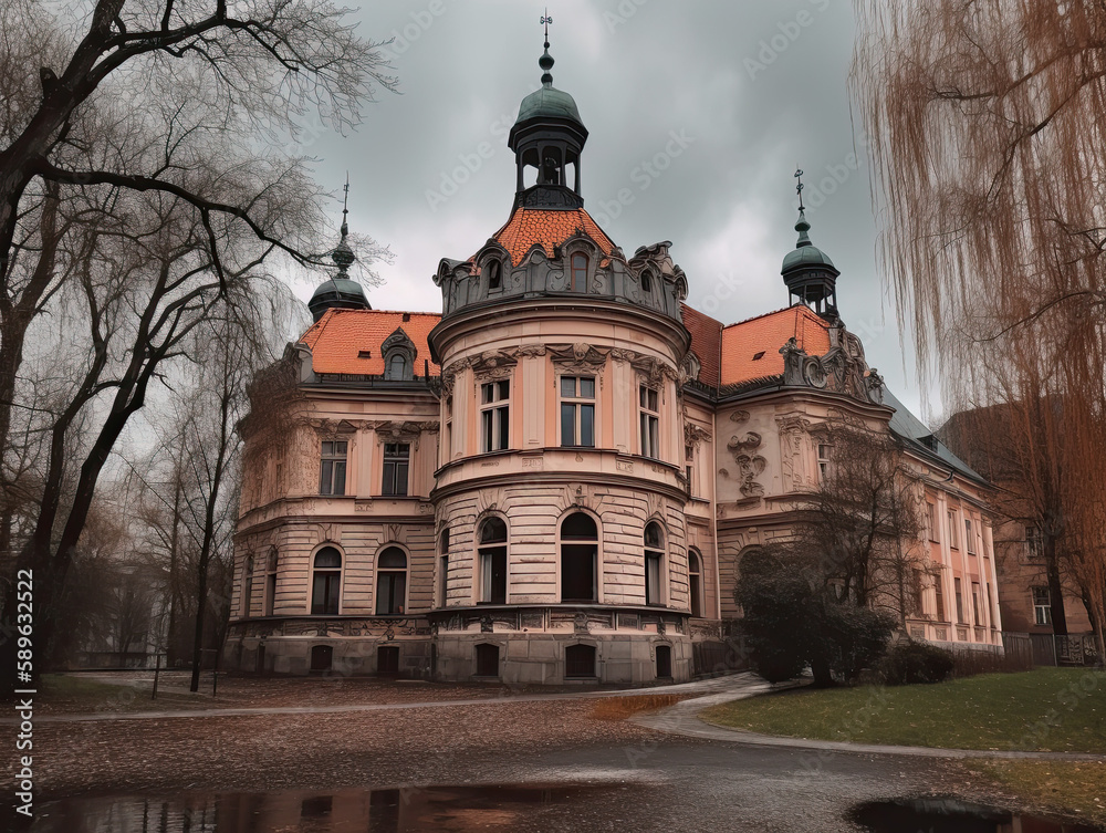 stone building, school, university in Europe. Generative AI image.