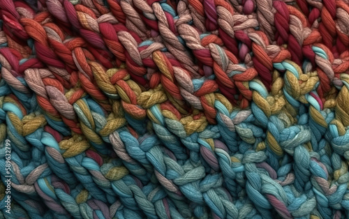 Colorful knitting wool texture background. Close up of colorful knitting wool texture. Generative AI