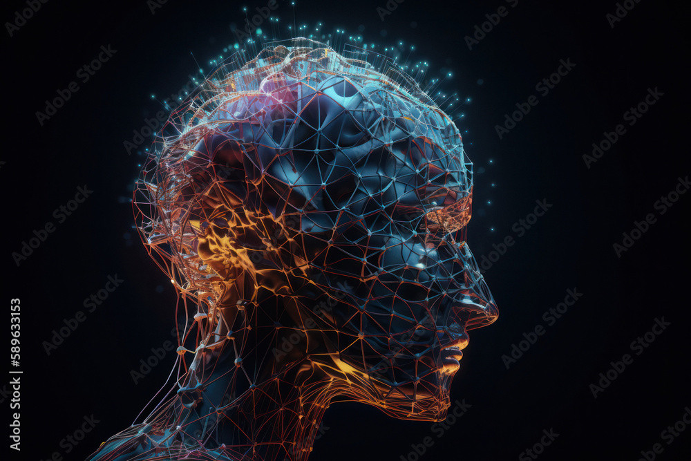 Fototapeta premium AI head with neural network brain