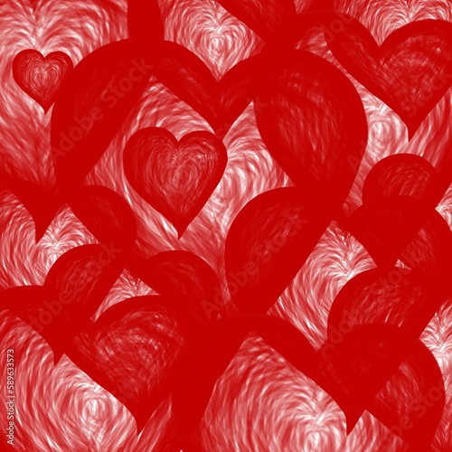 Red hearts, abstract background.