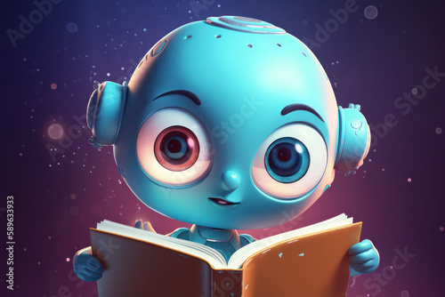 Surprised Android Child Robot with Book