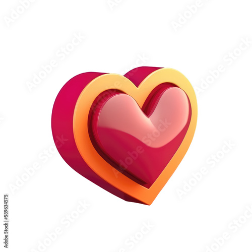 3d icon Valentine Pink heart love shape on isolated transparent background png. Generative ai