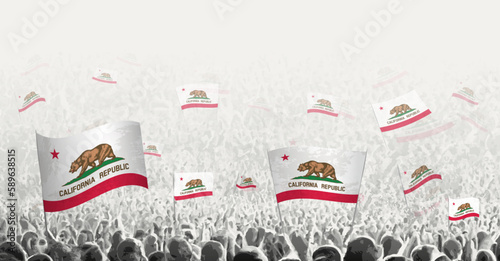 Abstract crowd with flag of California. Peoples protest, revolution, strike and demonstration with flag of California.