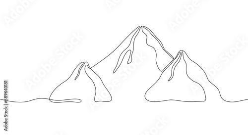 Mountains continuous one line drawing isolated on white background. Hills silhouette in abstract linear style. Vector illustration