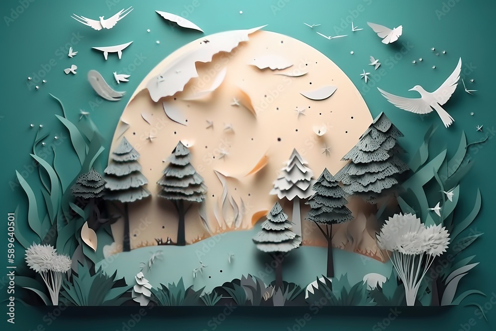 World environment and earth day concept, paper cut, paper collage style ...