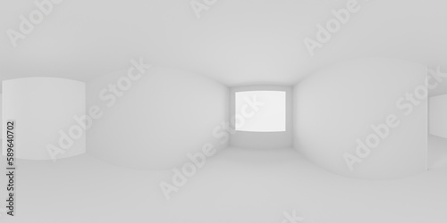 An open white room with a window 360