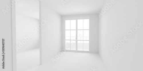 Mock up of a white room with a glass door