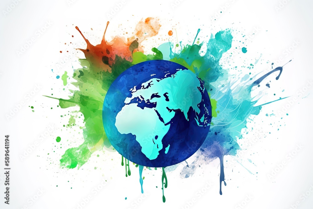 World environment day Earth globe with splashes in watercolor style art Concept design for banner, poster, greeting card Vector illustration. Generative AI World environment day Earth globe with splashes in watercolor style art Concept design for banner, poster, greeting card Vector illustration. Generative AI