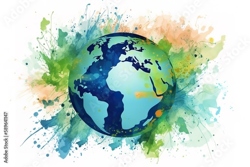 World environment day Earth globe with splashes in watercolor style art Concept design for banner, poster, greeting card Vector illustration. Generative AI