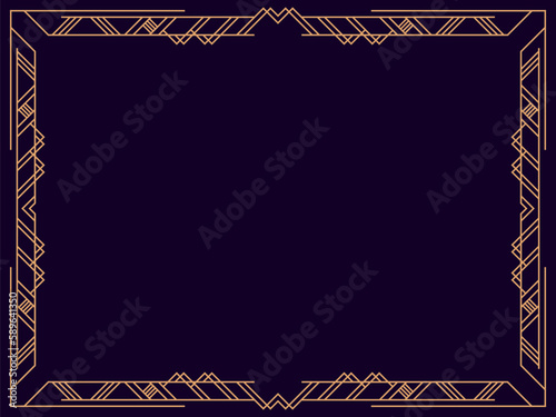 Art deco frame. Vintage linear border. Design a template for invitations, leaflets and greeting cards. Geometric golden frame. The style of the 1920s - 1930s. Vector illustration