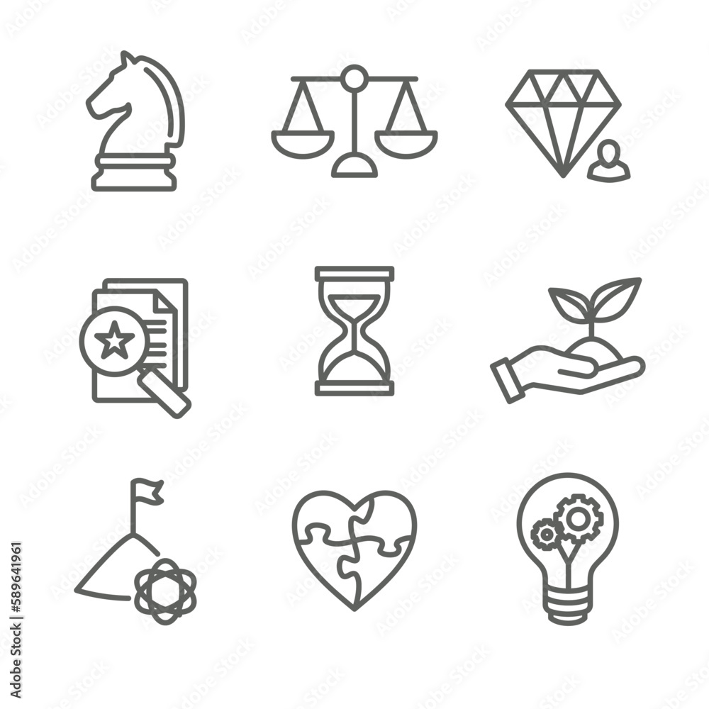 Business and Corporate Ethics Showing Company Values Icon Set Business and Corporate Ethics Showing Company Values Icon Set