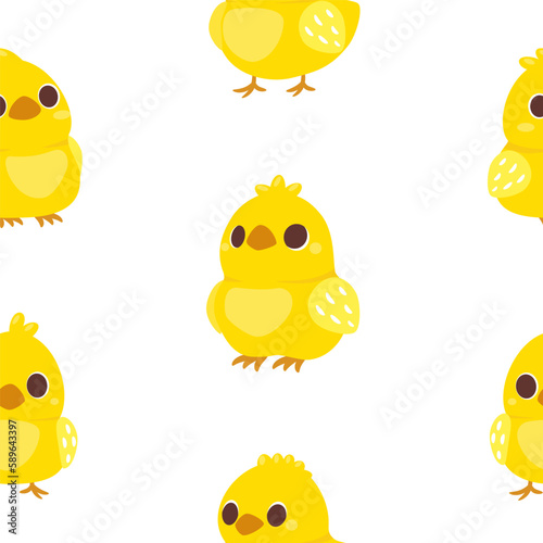 Vector seamless pattern with cute chickens on white background. Illustration for children used for magazine, book, poster, card, web pages.
