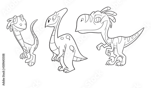 Easy coloring page of baby dinosaur . Icon sheet vector.