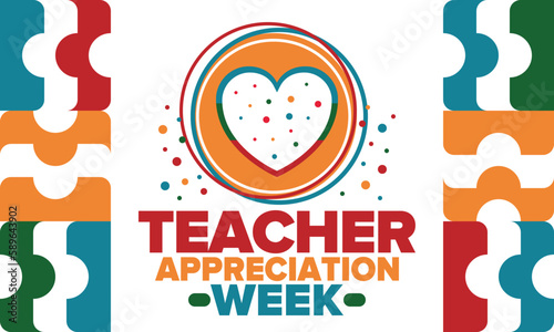 Teacher Appreciation Week in United States. Celebrated annual in May. In honour of teachers who hard work and teach our children. School and education. Student learning concept. Vector illustration