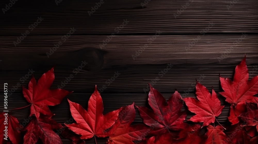 July 1st - Canada Day illustration with maple leaves on wooden background, Generative ai